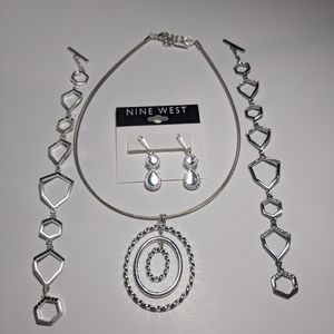 Silver Bundle: Necklace, Earrings, two Bracelets